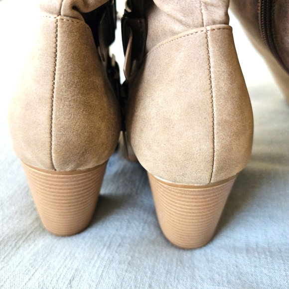 JustFab Ramonia Heeled Boot 9.5W Taupe Camel 3.5" Heel Zip Knee Winter Excellent - Picture 9 of 11